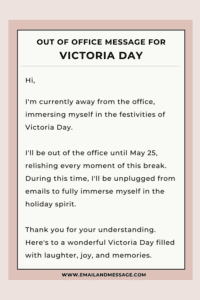 Sample Victoria Day Out of office message