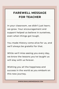 Sample Farewell Message for Teacher