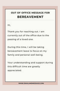 Sample Out of office message for Bereavement